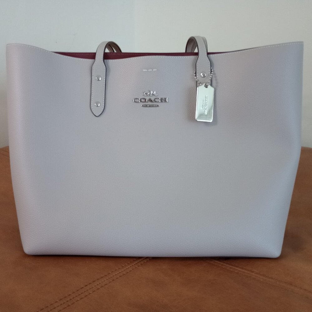 Coach Town Tote Beachwood Pebble Leather with silver hardware